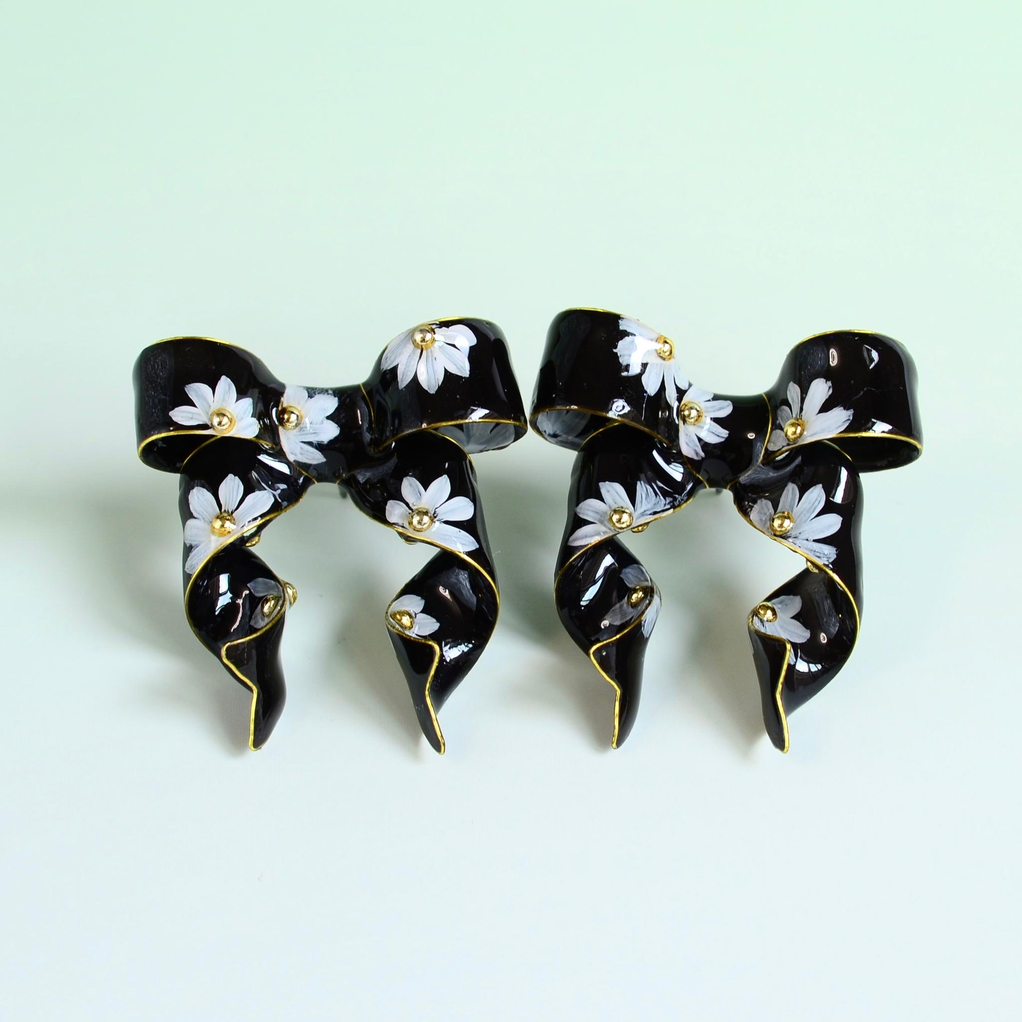【月下花】Ｌリボン（アート） ピアス＆イヤリング 撮影用 インパクト重視 着物 和装 フェス 色違い 推し | 10枚目