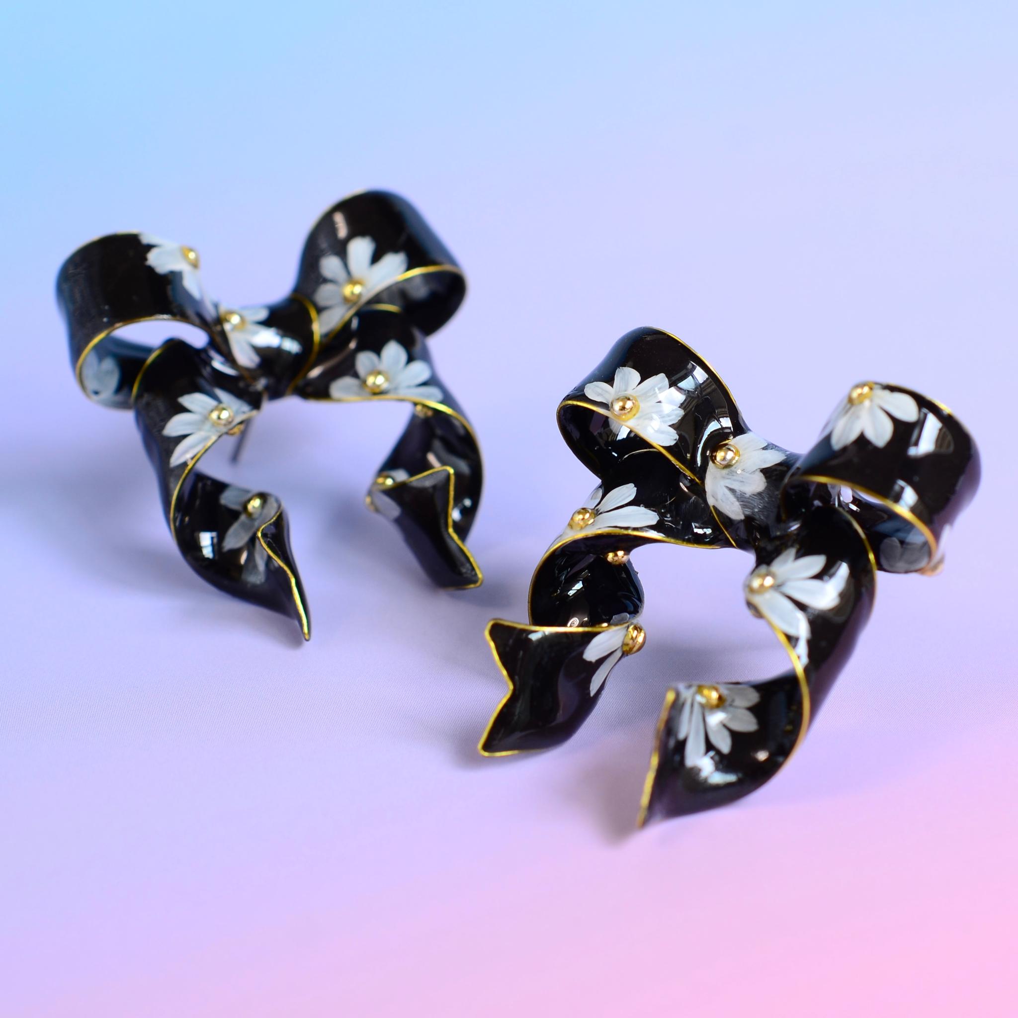 【月下花】Ｌリボン（アート） ピアス＆イヤリング 撮影用 インパクト重視 着物 和装 フェス 色違い 推し | 6枚目
